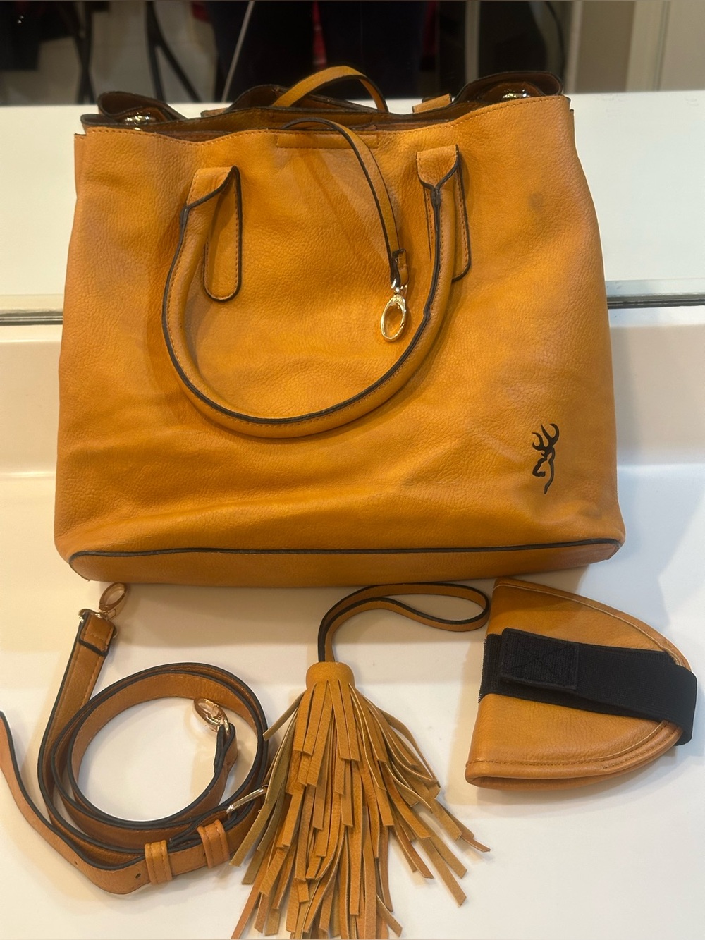 Browning Alexandria Concealed Carry Tote Purse Tan Faux Leather Holster Included